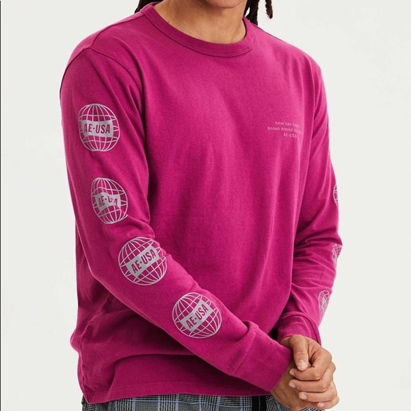 NEW AE AMERICAN EAGLE REFLECTIVE LOGO RETRO STYLE Y2K Longsleeve T Shirt - Picture 11 of 11